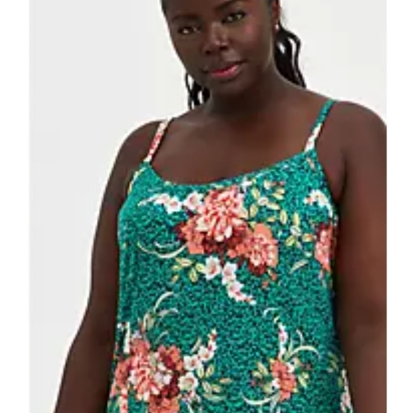 Torrid trapeze midi dress challis green floral - Picture 14 of 15
